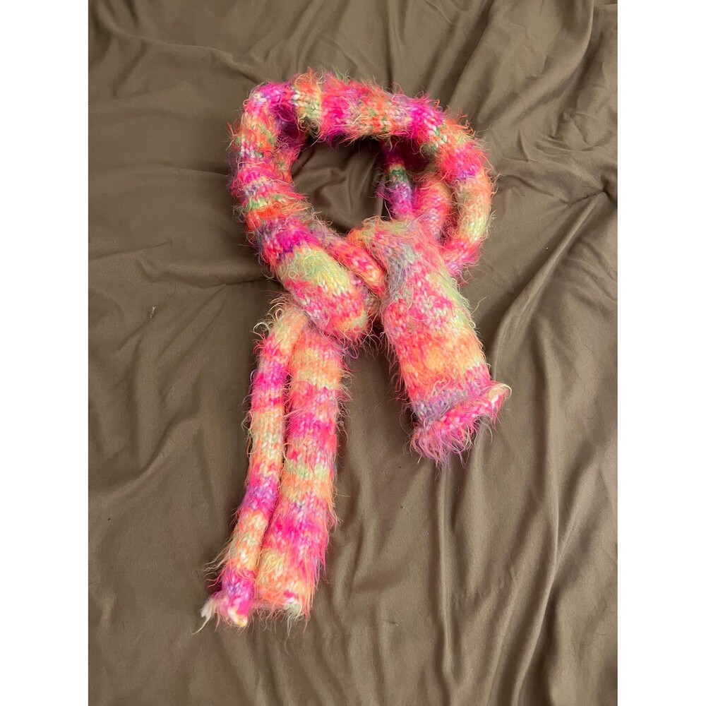 Fuzzy Handknit Rainbow Mottled Scarf